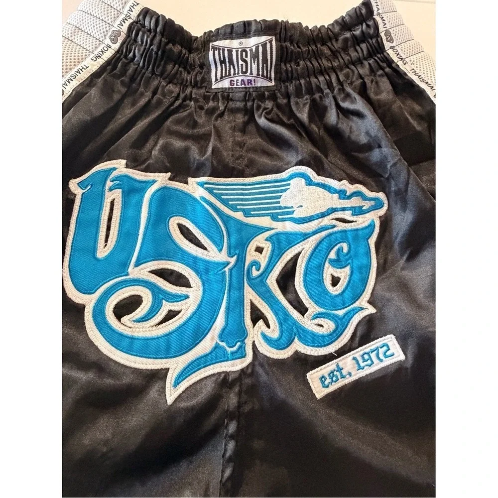 Thaismai USKO Muay Thai Boxing Shorts Black White Kids XXL Martial Arts Gear